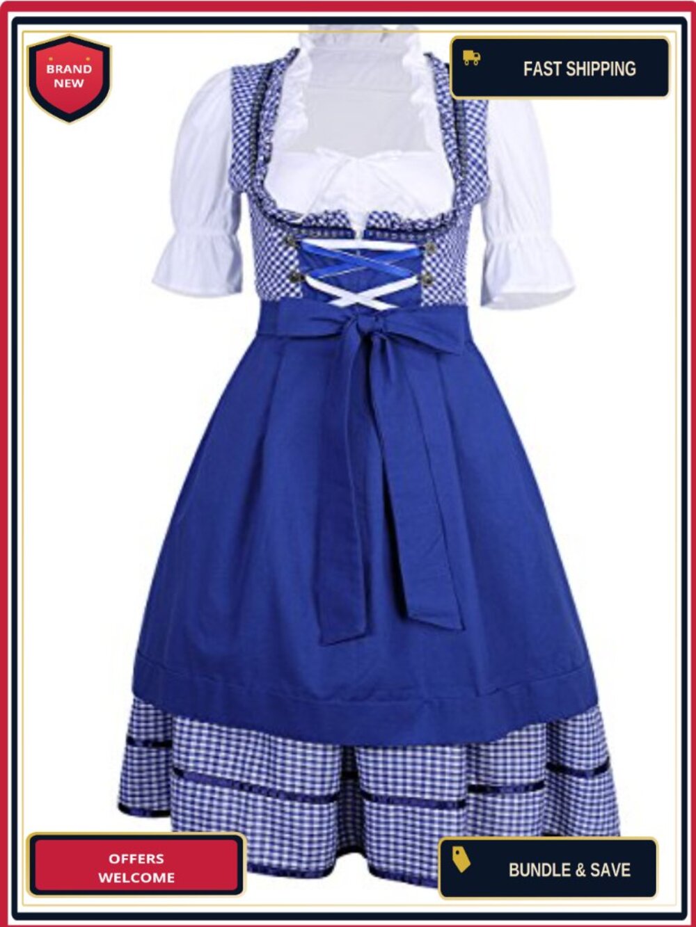 German Dirndl Beer Dress 3 Piece Costume Bavarian Oktoberfest